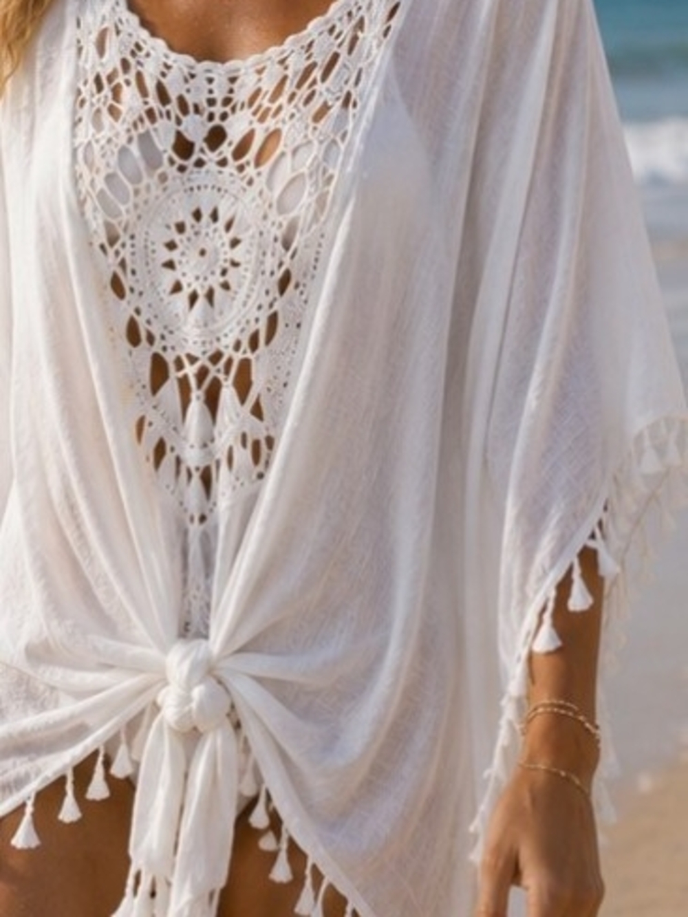 Women's White Crochet Swim Coverup